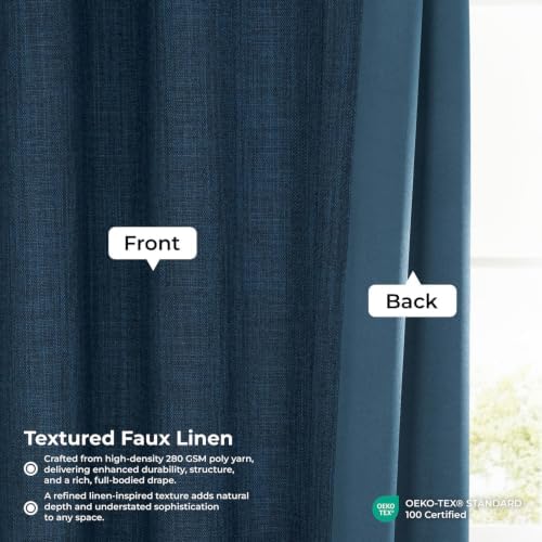 Grommet Faux Linen Curtains for Bedroom (1Panel) 50W X 108L, Nightfall