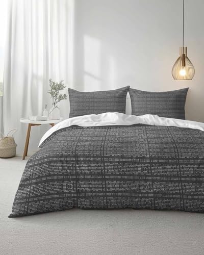 Duvet Cover Set Queen, Gradient Gray Boho Geometric 3 Piece Bedding