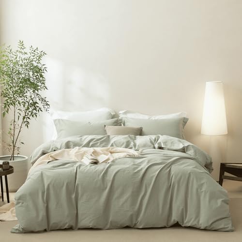 BDEAR 3Pcs Sage Green Duvet Cover Set California King Size 104" W x
