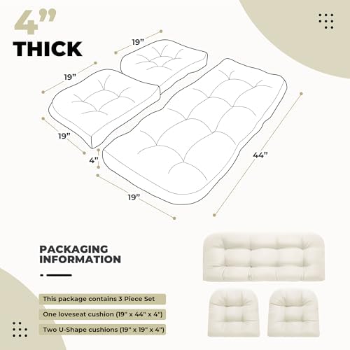DANGHOOGY Wicker Chair Cushions, Waterproof 3Pcs Outdoor Cushion Set
