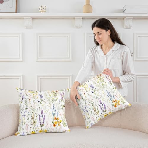 jejeloiu Cute Floral Throw Pillow Covers Set of 2 Botanical Flowers