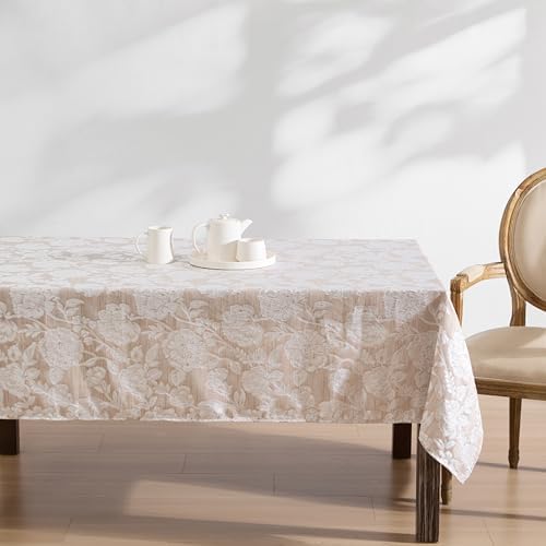 Laura Ashley Wrinkle Resistant Annaleigh Tablecloth, 60" x 84", Taupe