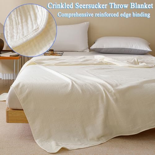 100% Combed Cotton Blanket Queen Size 80" x 90", Natural Wrinkle