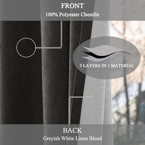 Fcosie Tall Chenille 100% Blackout Curtains 120 In Length / 9 10 12 14
