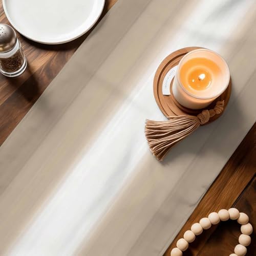 Beige Ombre Striped Table Runner - 120 Inch Long, Beige Gradient