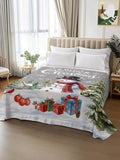 Cal King Size Flat Sheet Only, Winter Snowman Snowflake on Gray Bed