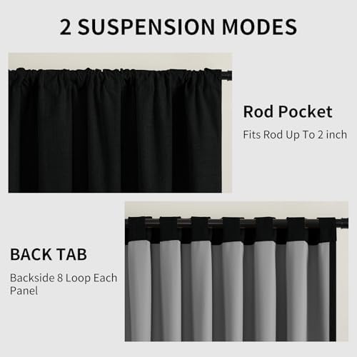 CUCRAF Linen 100% Blackout Curtains 120 Inch Length 2 Panels Set, Back