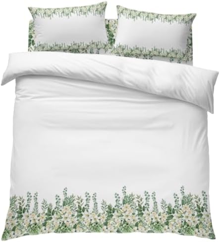Flower Leaves King 4 Piece Duvet Cover Set, Rustic Farmhouse Beige