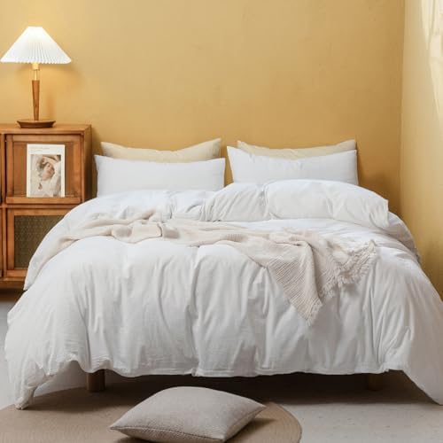 FOSSA Duvet Cover Set 100% Washed Cotton Linen Feel Super Queen