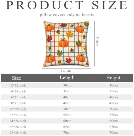 Leaves Plaid Decor Pillow Covers 22x22 Inch Set of 2 Linen for Fall