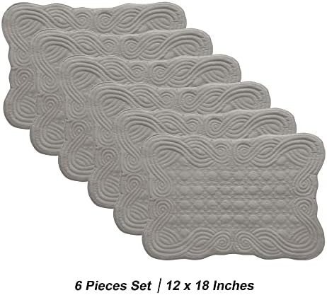 Loom and Mill Quilted Table Placemats Set of 6, 12x18 inch, Light Gray