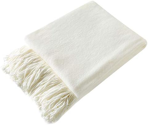 Homiest Ivory Knitted Throw Blanket with Fringe, 50x60 Inch