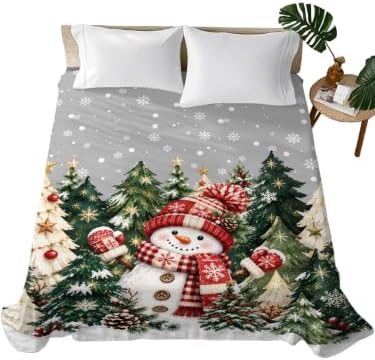 King Size Flat Sheet Only, Winter Christmas Trees Bed Top Sheet Soft