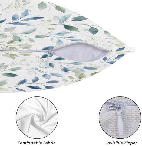 KiuLoam Blue Sage Green Watercolor Leaves Pillow Covers 22x22 Inch Set