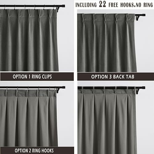 Kayne Studio Pewter Gray Velvet Pinch Pleated Back Tab Curtains 84Inch