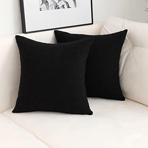 Jeneoo Black Decorative Square Thick Throw Pillow Covers Boucle Couch