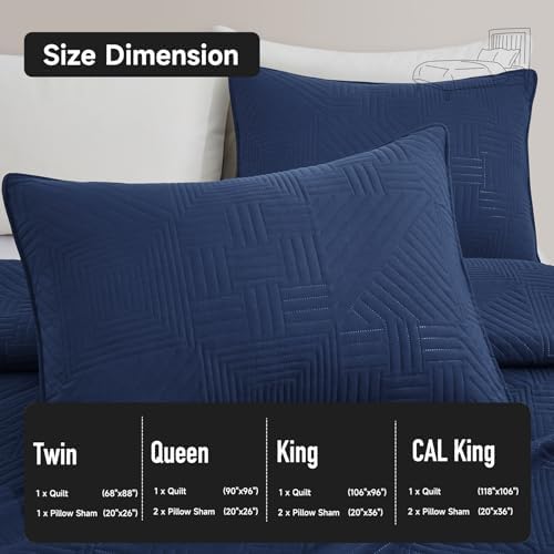 Lavsiry Navy Quilt King Size, 3 Pieces Bedspread Set