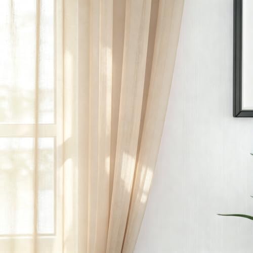 UPOPO Beige Sheer Curtains 72 inches Long Kitchen Dining Living Room