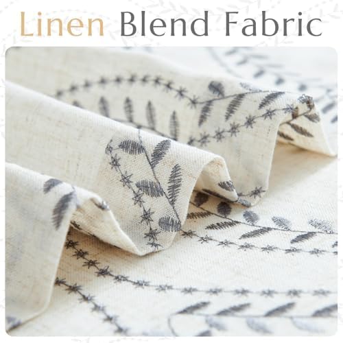 jinchan Boho Linen Curtains 63 Inch Grey on Beige Grommet 2 Panels