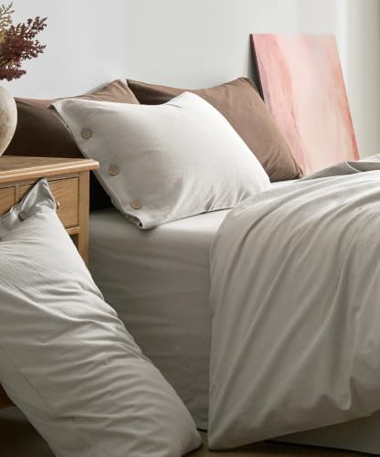 JELLYMONI 100% Washed Cotton Natural Gray Duvet Cover Queen