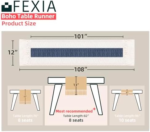 FEXIA Boho Table Runner for Home Decor 12x108 Blue Fall Rustic