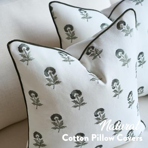 FIOUOVO Embroidered Floral Pillow Covers 20x 20 Set of 2 Cotton