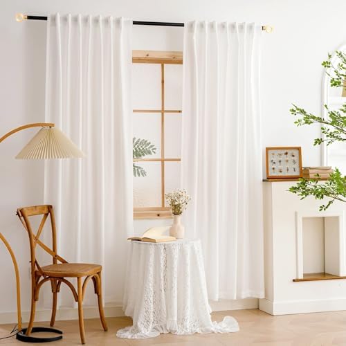 MYSTIC-HOME Sheer Curtains 84 Inches Long 2 Panels Privacy White Sheer