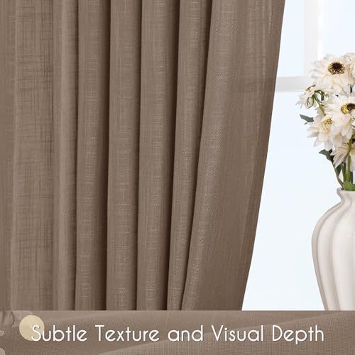 Chocolate Brown Linen Curtain 96 inch Length 2 Panels Set Back Tab
