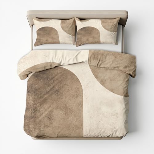 Geometric Duvet Cover King Size, Vintage Abstract Reversible Design