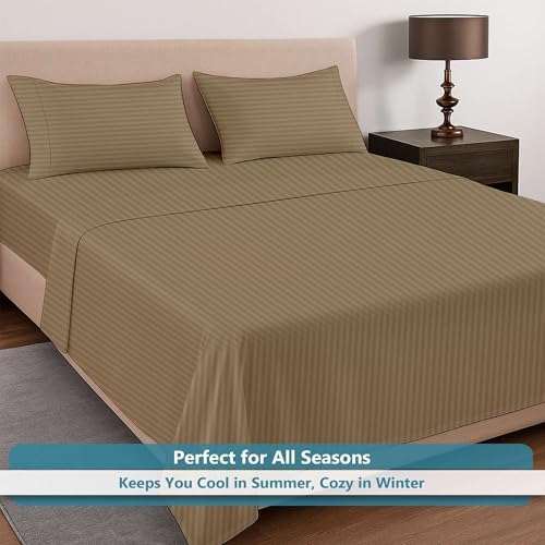 Way Fair 4 Piece Sheet Set Full (54"x75") Size Taupe Stripe - 100%