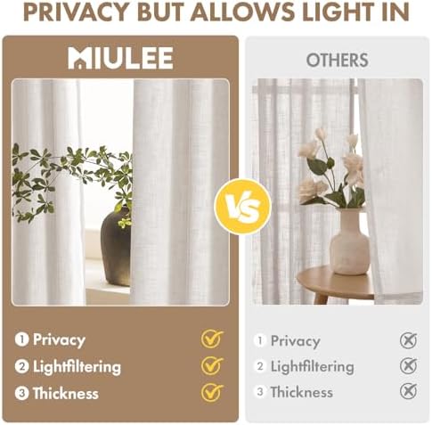 MIULEE Thick Linen Curtains, 42Wx108L, 2 Panels Nautral Light