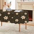 Beige Floral Print Oval Tablecloth, Waterproof Vinyl Table Cover