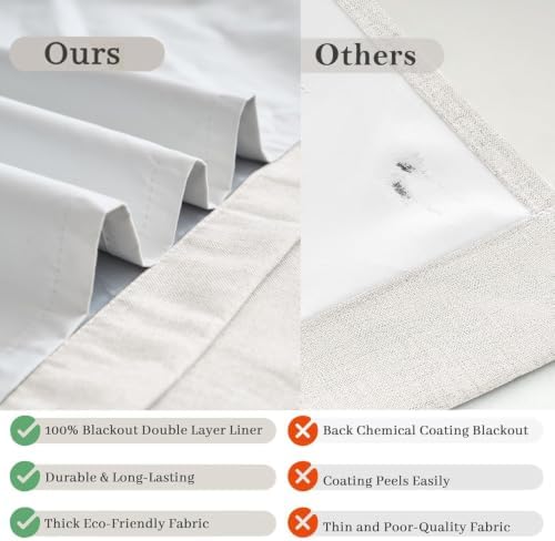 jinchan Linen Textured White Blackout Curtains Back Tab 63 Inches 2