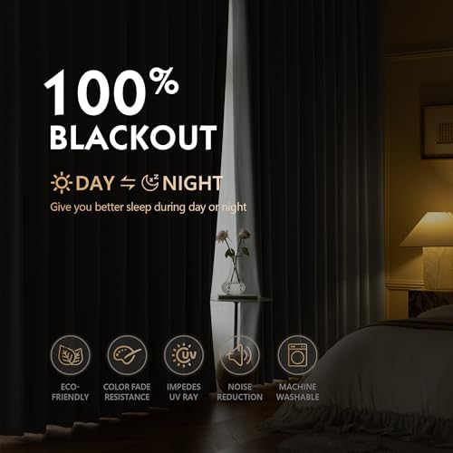 FMFUNCTEX 100% Blackout Light Grey Curtains 63 Inches for Bedroom, 2
