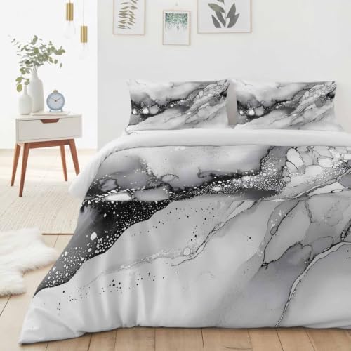 Abstract Ombre Gray Queen Duvet Cover Set - 4 Pcs Comforter Cover