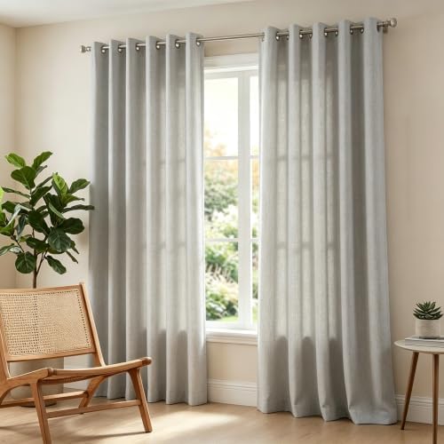 Full Blackout 63 Inch Long Grommet Curtains 2 Panel Set - Linen Look