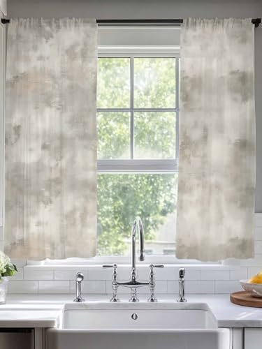 Beige Sheer Curtains 72 Inches Long 2 Panels, Semi Sheer Rod Pocket