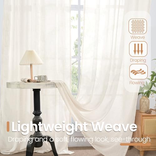 BGment Linen Semi Sheer Curtains 52X63 Inch Length for Living Room