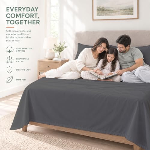 King Sheet Set, 4-Piece 16" Deep Pocket, Egyptian Cotton, Dark Grey