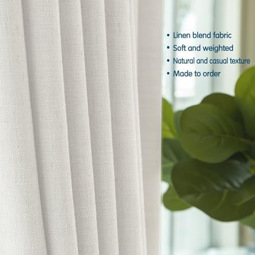 LETAU Off White Linen Curtains 63 inches Long, Pinch Pleated Light