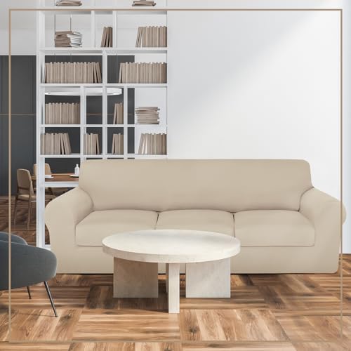 HunnmingRe Stretch Couch and Loveseat Covers Set,5 Seats,Beige