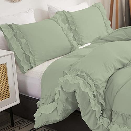 Luxurious 5 Piece Double Ruffle Duvet Cover with Zipper Closure, 100%