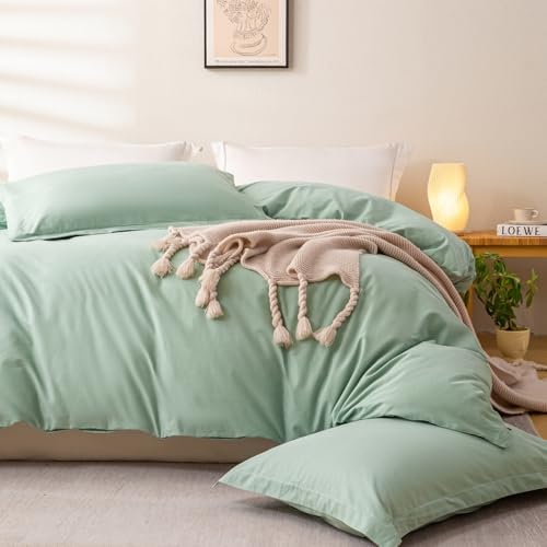 OAITE Duvet Cover Set 100% Washed Cotton Solid 3pcs