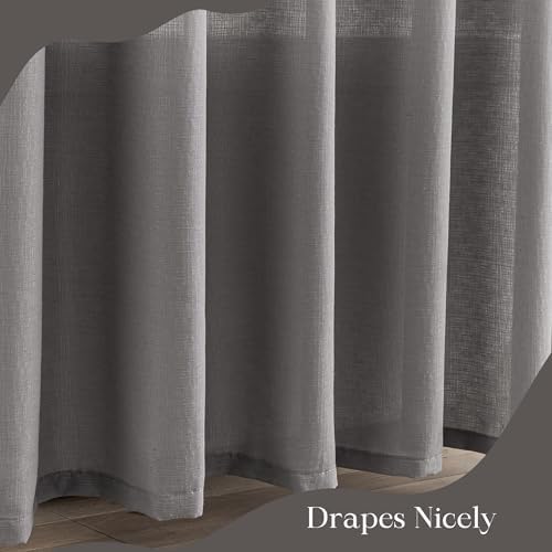 Grey Farmhouse Linen Shower Curtain, Neutral Bath Decor Slub Texture