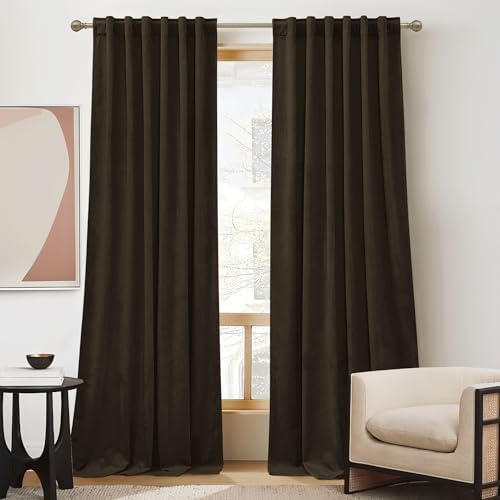 RYB HOME Velvet Room Darkening Curtains for Living Room 72 inches Long