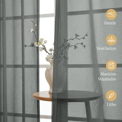 CUCRAF Grey Sheer Curtains 63 Inches Long 2 Panels Set, Semi Sheer Rod