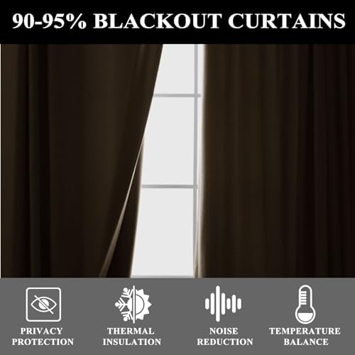 Fcosie 42" Wx120 L Rod Pocket Back Tab Blackout Curtains for Living