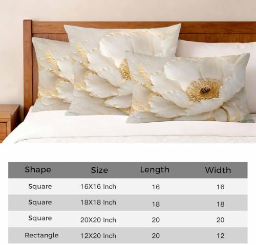 Cream Gold Flowers Lumbar Pillow Covers 12 x 20 Inch Pillow Covers Set