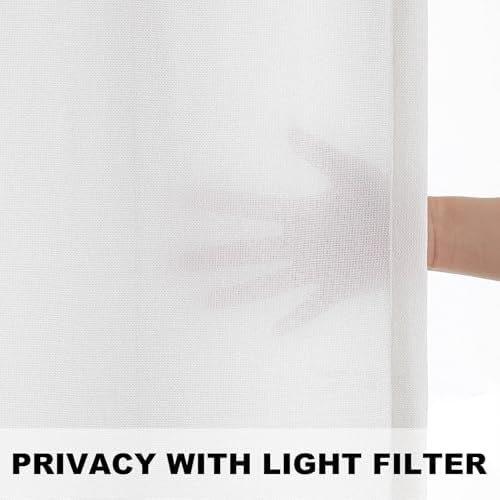 Flyfun Lightweight Linen Curtains 63 Inch Long 2 Panels - Semi Sheer