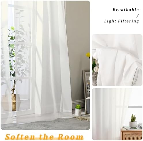 Gwine Ivory Sheer Curtains 108 Inches Long 2 Panels for Living Room